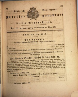 Königlich-baierisches Intelligenzblatt für den Regen-Kreis (Königlich bayerisches Intelligenzblatt für die Oberpfalz und von Regensburg) Mittwoch 19. März 1834