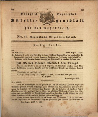 Königlich-baierisches Intelligenzblatt für den Regen-Kreis (Königlich bayerisches Intelligenzblatt für die Oberpfalz und von Regensburg) Mittwoch 20. April 1836