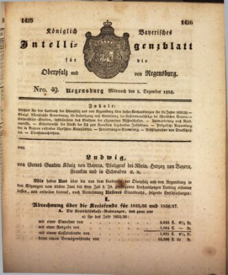Königlich bayerisches Intelligenzblatt für die Oberpfalz und von Regensburg Mittwoch 5. Dezember 1838