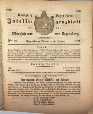 Königlich bayerisches Intelligenzblatt für die Oberpfalz und von Regensburg Mittwoch 20. November 1839