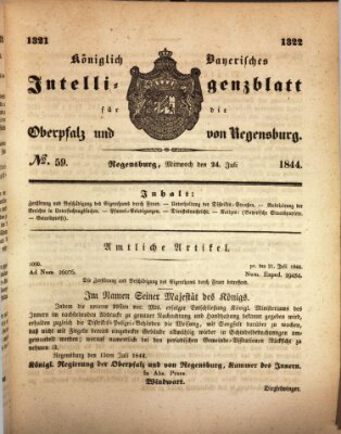 Königlich bayerisches Intelligenzblatt für die Oberpfalz und von Regensburg Mittwoch 24. Juli 1844