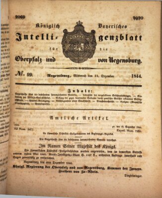 Königlich bayerisches Intelligenzblatt für die Oberpfalz und von Regensburg Mittwoch 11. Dezember 1844