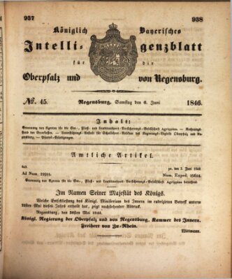 Königlich bayerisches Intelligenzblatt für die Oberpfalz und von Regensburg Samstag 6. Juni 1846