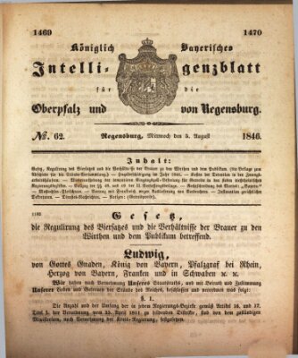 Königlich bayerisches Intelligenzblatt für die Oberpfalz und von Regensburg Mittwoch 5. August 1846