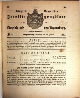 Königlich bayerisches Intelligenzblatt für die Oberpfalz und von Regensburg Mittwoch 20. Januar 1847