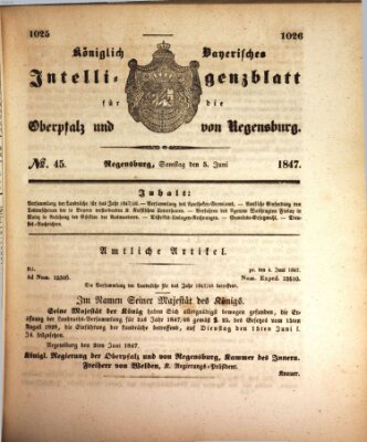Königlich bayerisches Intelligenzblatt für die Oberpfalz und von Regensburg Samstag 5. Juni 1847