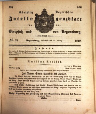 Königlich bayerisches Intelligenzblatt für die Oberpfalz und von Regensburg Mittwoch 14. März 1849
