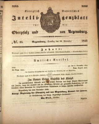 Königlich bayerisches Intelligenzblatt für die Oberpfalz und von Regensburg Samstag 10. November 1849