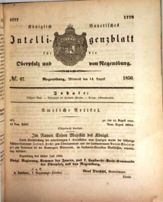 Königlich bayerisches Intelligenzblatt für die Oberpfalz und von Regensburg Mittwoch 14. August 1850