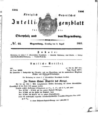 Königlich bayerisches Intelligenzblatt für die Oberpfalz und von Regensburg Samstag 2. August 1851