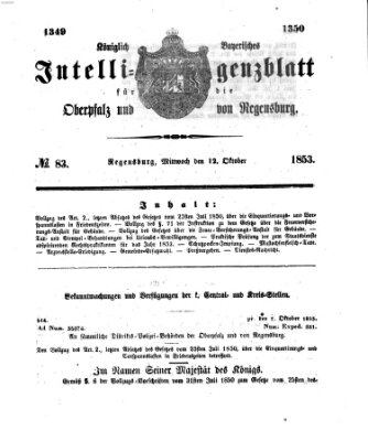 Königlich bayerisches Intelligenzblatt für die Oberpfalz und von Regensburg Mittwoch 12. Oktober 1853