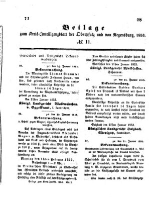 Königlich bayerisches Intelligenzblatt für die Oberpfalz und von Regensburg Samstag 5. Februar 1853