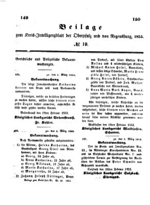 Königlich bayerisches Intelligenzblatt für die Oberpfalz und von Regensburg Samstag 5. März 1853