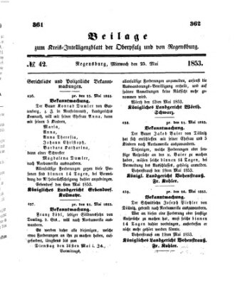 Königlich bayerisches Intelligenzblatt für die Oberpfalz und von Regensburg Mittwoch 25. Mai 1853