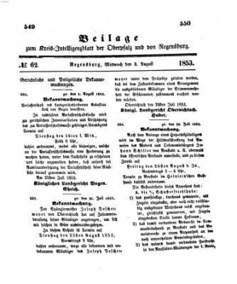 Königlich bayerisches Intelligenzblatt für die Oberpfalz und von Regensburg Mittwoch 3. August 1853