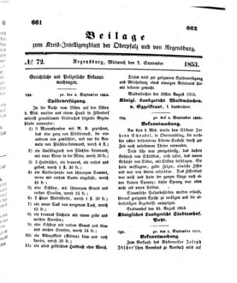 Königlich bayerisches Intelligenzblatt für die Oberpfalz und von Regensburg Mittwoch 7. September 1853