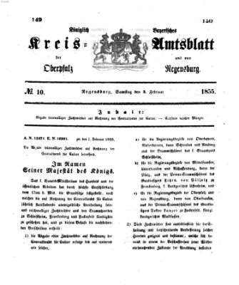 Königlich-bayerisches Kreis-Amtsblatt der Oberpfalz und von Regensburg (Königlich bayerisches Intelligenzblatt für die Oberpfalz und von Regensburg) Samstag 3. Februar 1855