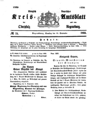 Königlich-bayerisches Kreis-Amtsblatt der Oberpfalz und von Regensburg (Königlich bayerisches Intelligenzblatt für die Oberpfalz und von Regensburg) Samstag 15. September 1855