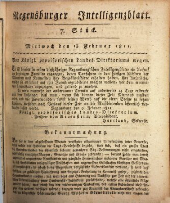 Regensburger Intelligenzblatt (Regensburger Wochenblatt) Mittwoch 13. Februar 1811