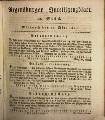 Regensburger Intelligenzblatt (Regensburger Wochenblatt) Mittwoch 20. März 1811