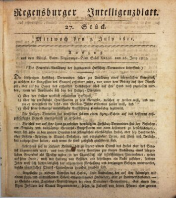 Regensburger Intelligenzblatt (Regensburger Wochenblatt) Mittwoch 3. Juli 1811