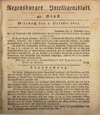 Regensburger Intelligenzblatt (Regensburger Wochenblatt) Mittwoch 2. Oktober 1811