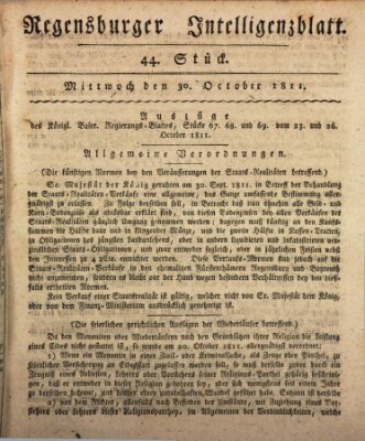 Regensburger Intelligenzblatt (Regensburger Wochenblatt) Mittwoch 30. Oktober 1811
