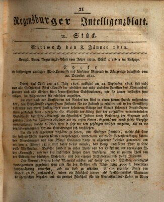 Regensburger Intelligenzblatt (Regensburger Wochenblatt) Mittwoch 8. Januar 1812