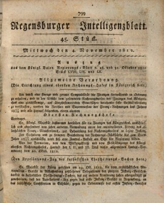 Regensburger Intelligenzblatt (Regensburger Wochenblatt) Mittwoch 4. November 1812
