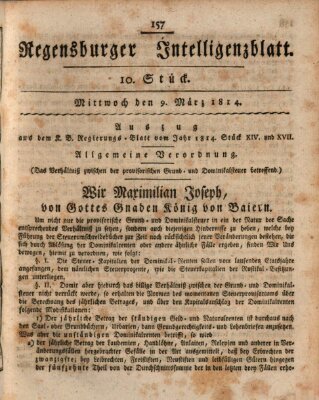 Regensburger Intelligenzblatt (Regensburger Wochenblatt) Mittwoch 9. März 1814