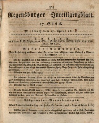 Regensburger Intelligenzblatt (Regensburger Wochenblatt) Mittwoch 27. April 1814