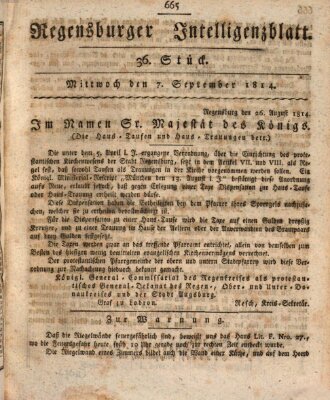 Regensburger Intelligenzblatt (Regensburger Wochenblatt) Mittwoch 7. September 1814