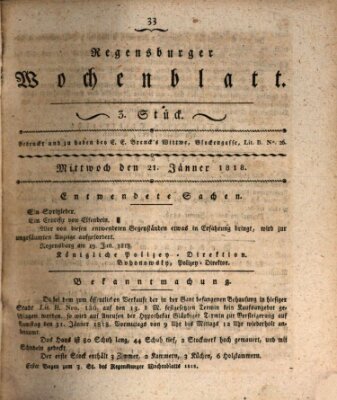 Regensburger Wochenblatt Mittwoch 21. Januar 1818