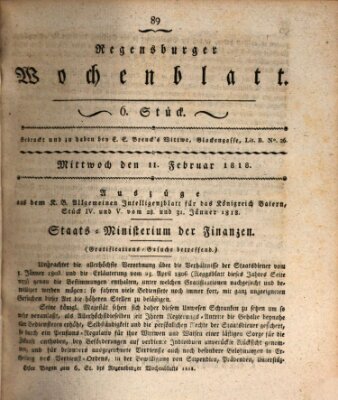 Regensburger Wochenblatt Mittwoch 11. Februar 1818