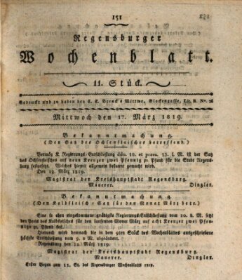 Regensburger Wochenblatt Mittwoch 17. März 1819