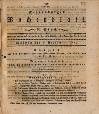 Regensburger Wochenblatt Mittwoch 8. September 1819