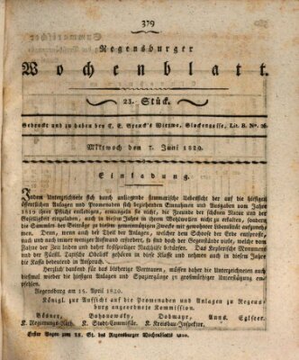 Regensburger Wochenblatt Mittwoch 7. Juni 1820