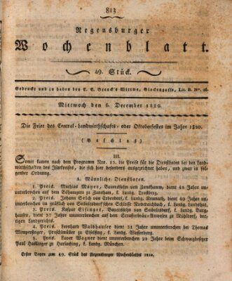 Regensburger Wochenblatt Mittwoch 6. Dezember 1820