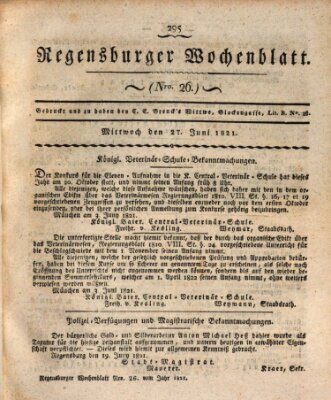 Regensburger Wochenblatt Mittwoch 27. Juni 1821