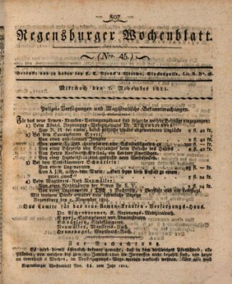 Regensburger Wochenblatt Mittwoch 7. November 1821