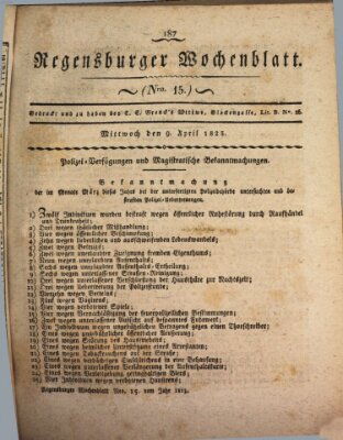 Regensburger Wochenblatt Mittwoch 9. April 1823