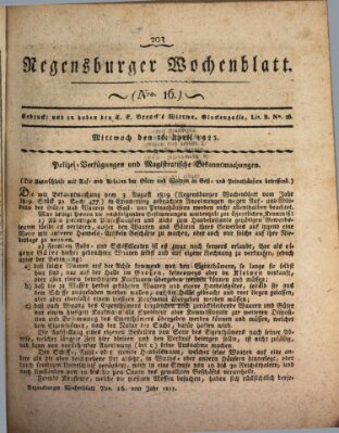 Regensburger Wochenblatt Mittwoch 16. April 1823