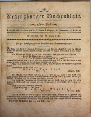Regensburger Wochenblatt Mittwoch 16. Juli 1823