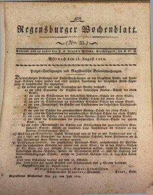 Regensburger Wochenblatt Mittwoch 13. August 1823