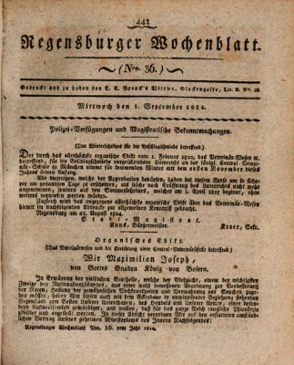 Regensburger Wochenblatt Mittwoch 1. September 1824