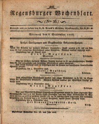 Regensburger Wochenblatt Mittwoch 6. September 1826