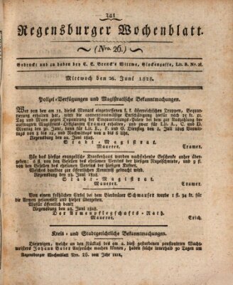 Regensburger Wochenblatt Mittwoch 25. Juni 1828