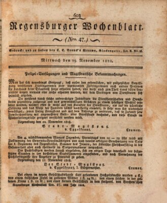 Regensburger Wochenblatt Mittwoch 19. November 1828