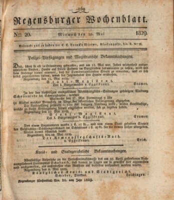 Regensburger Wochenblatt Mittwoch 20. Mai 1829