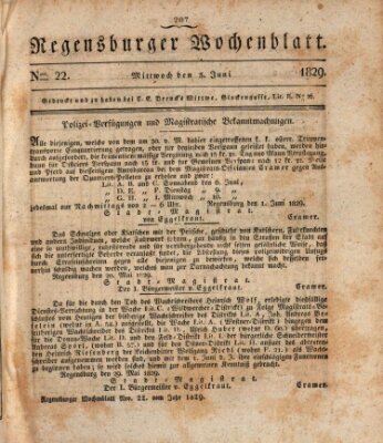 Regensburger Wochenblatt Mittwoch 3. Juni 1829